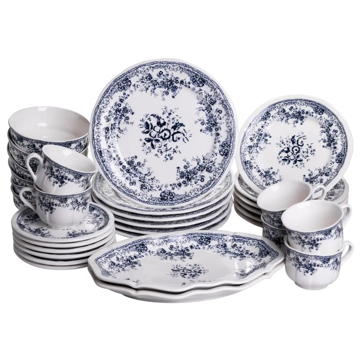 Столовый набор посуды Vintage Elegant тарелок и чашек 32 пр. на 6 персон фарфоровый Синий (YY78-6A)