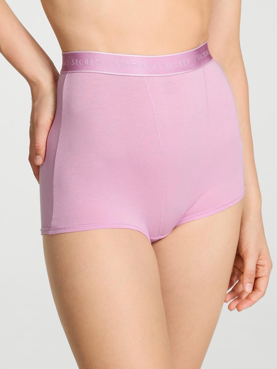 Трусики шорты женские Victoria's Secret Logo Cotton High-Waist Boyshort XXL Сиреневый