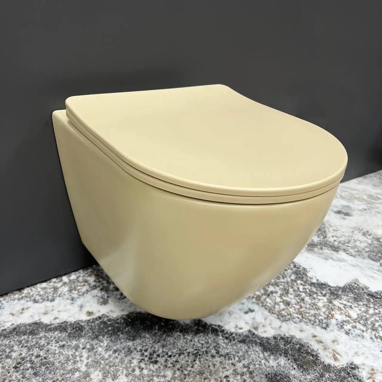 Унітаз підвісний VBI Vulcano безобідковий 490x360 мм Бежевий матовий (RM-VBI-020408) - фото 2