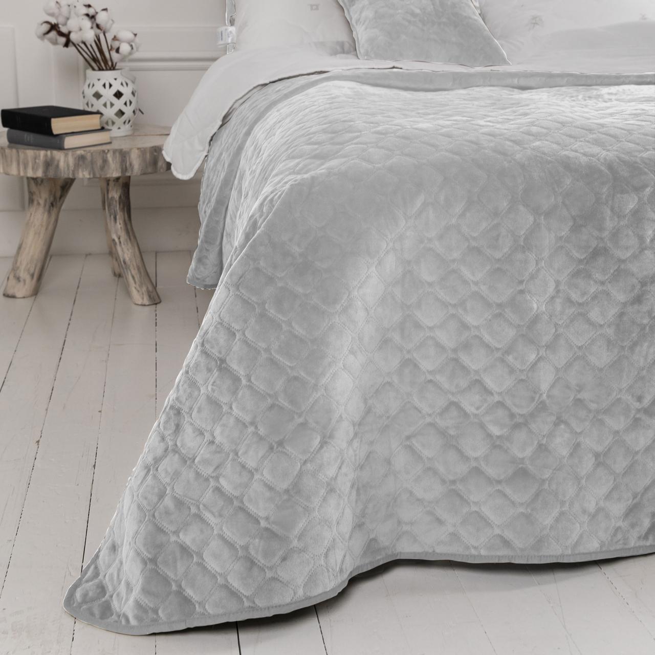 Покрывало велюровое мягкое Ромб/круглый двуспальное 180х240 см Светло-серый