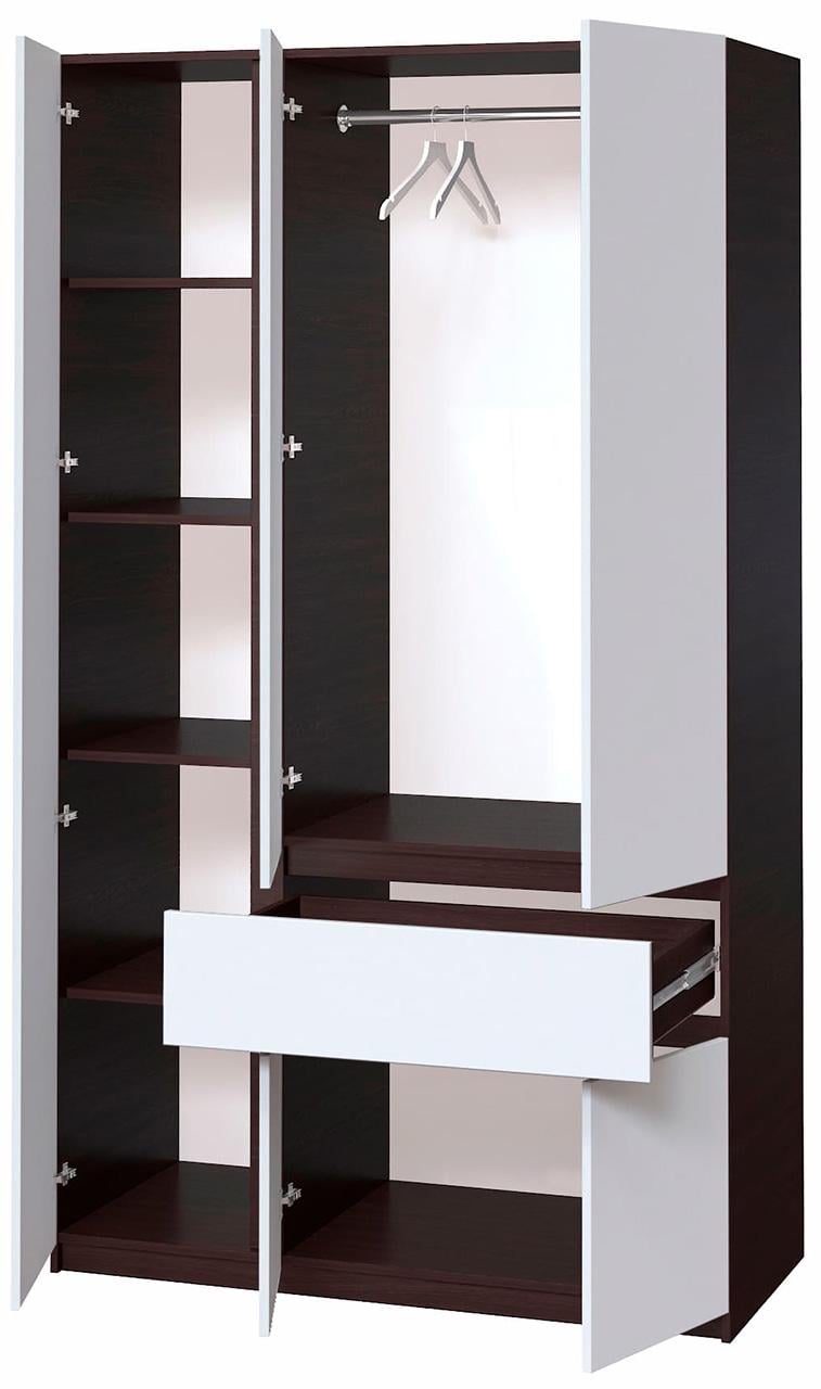 Шкаф для одежды без ручек с полками и ящиком из ЛДСП 1221х2000х520 мм Венге магия/Белый (20480) - фото 2 Шкаф для одежды без ручек с полками и ящиком из ЛДСП 1221х2000х520 мм Венге магия/Белый (20480) - фото 2