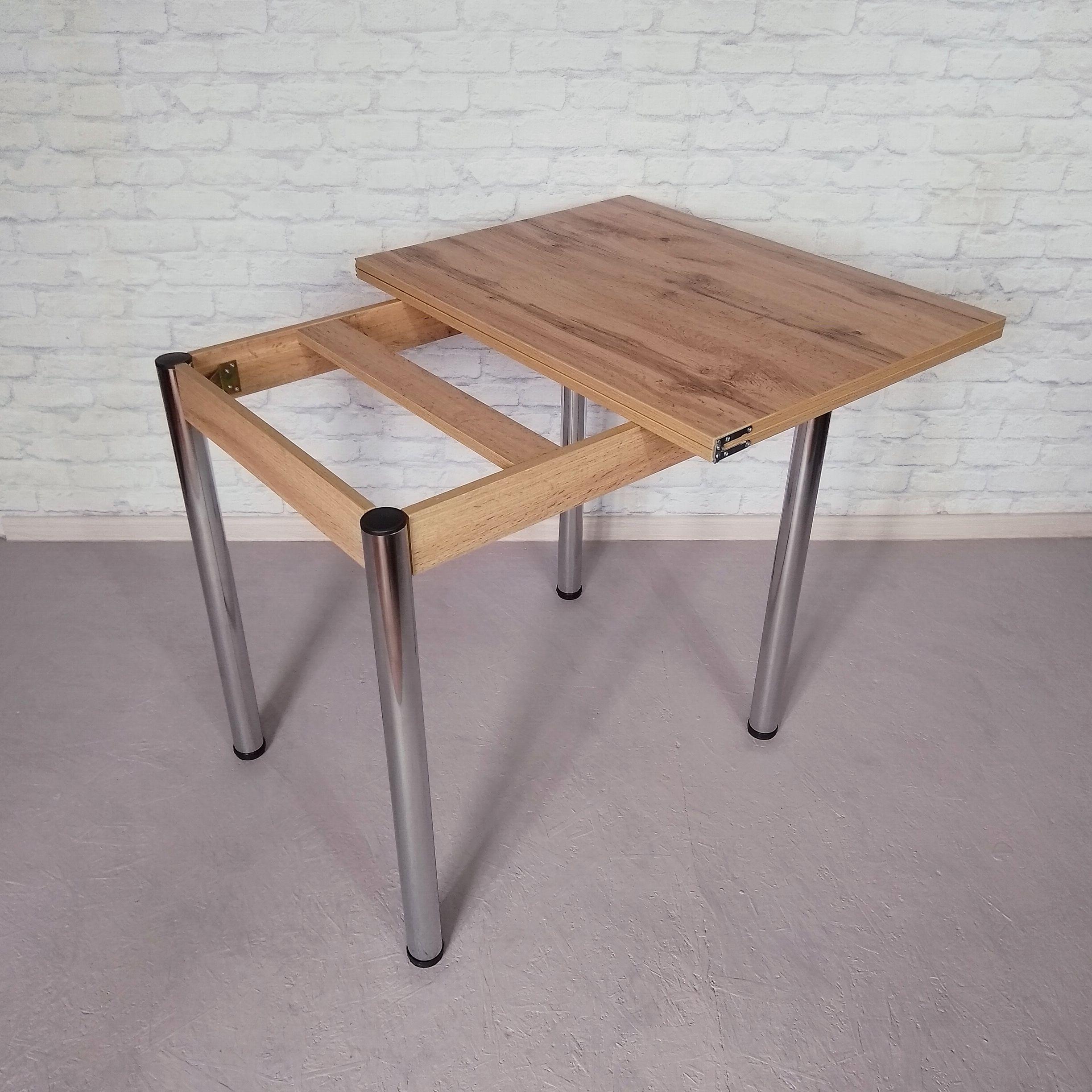 Обеденный стол раскладной Вента ножки металлические 80х60х75 см/120х80х75 см Дуб аппалачи/Хром (0047) - фото 4 Обеденный стол раскладной Вента ножки металлические 80х60х75 см/120х80х75 см Дуб аппалачи/Хром (0047) - фото 4