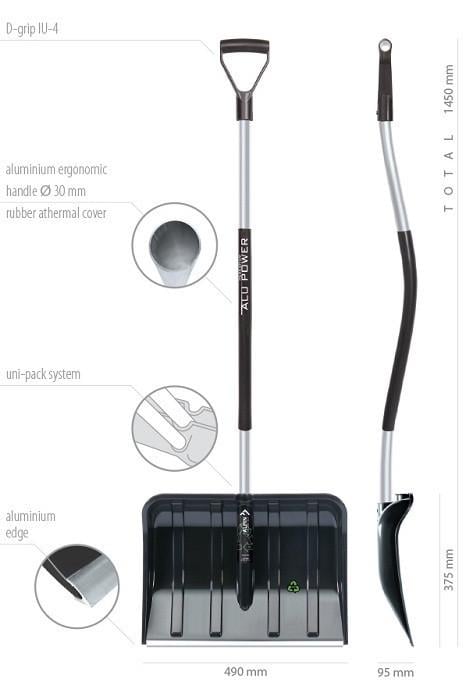 Лопата для снігу Prosperplast Alpin Alutube ergo eco з алюмінієвою ручкою ергономічна 49x145 см (CNT00011765) - фото 2 Лопата для снігу Prosperplast Alpin Alutube ergo eco з алюмінієвою ручкою ергономічна 49x145 см (CNT00011765) - фото 2