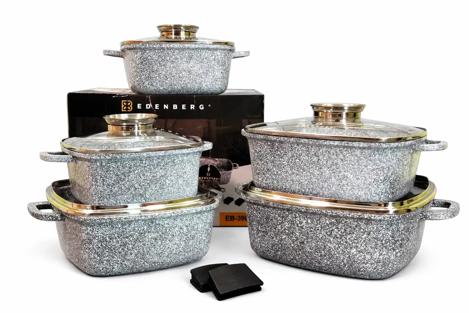 Набір кухонного посуду EB-3987 для всіх плит з антипригарним покриттям 10 пр. Сірий (GR-05796)