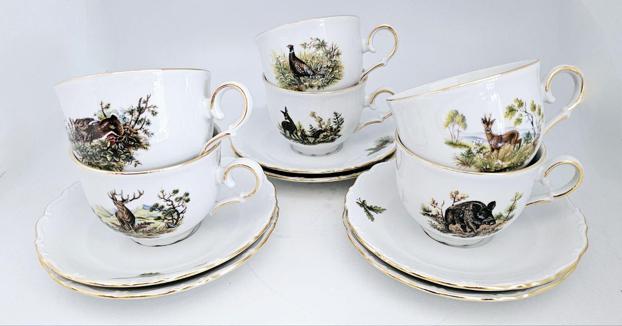Сервіз чайний Gloria fine porcelain Bavaria Handwork Bayreuth Полювання порцеляна 12 предметів 16 см 250 мл (538-0003)
