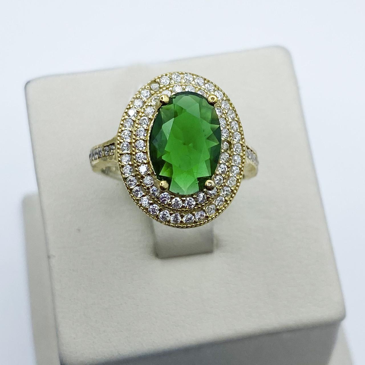 Кольцо серебряное Роксолана с изумрудом и кубическим цирконием р. 18,5 4,52 г (2046620872)