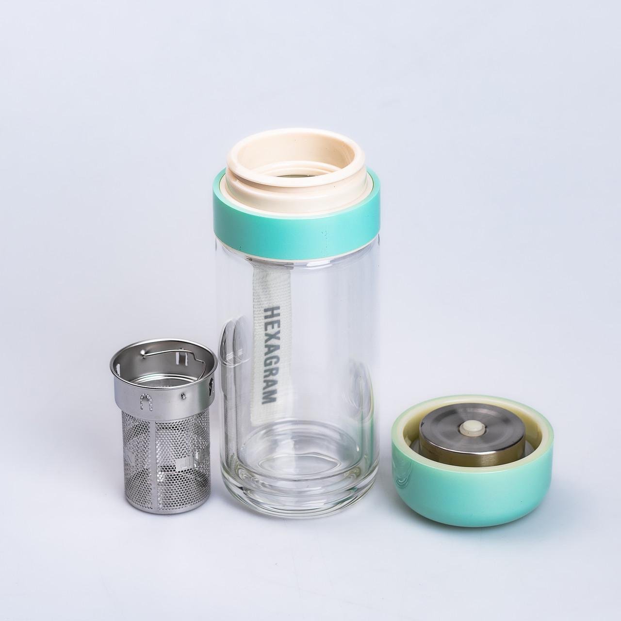 Термос скляний Hexagram з подвійними стінками та заварником 240 мл Бірюзовий (HP-14-40GR) - фото 3 Термос скляний Hexagram з подвійними стінками та заварником 240 мл Бірюзовий (HP-14-40GR) - фото 3