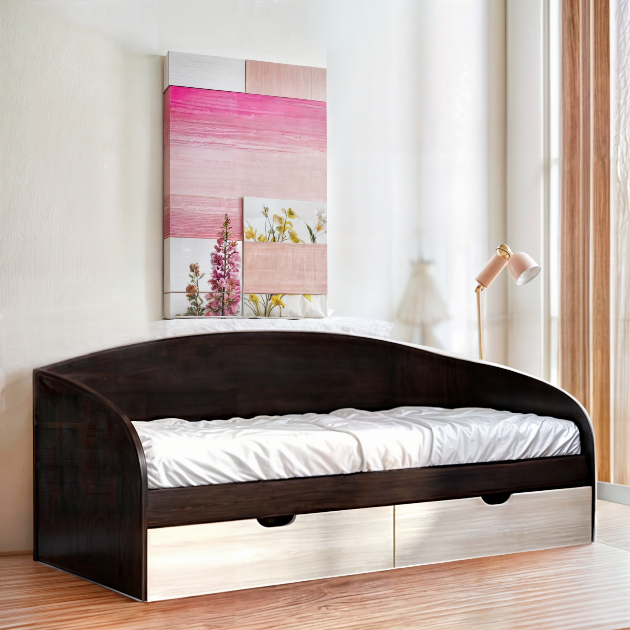 Кровать односпальная Tobi Sho COMFORT с ящиками для детской комнаты 800х1900 мм Венге темный/Дуб молочный