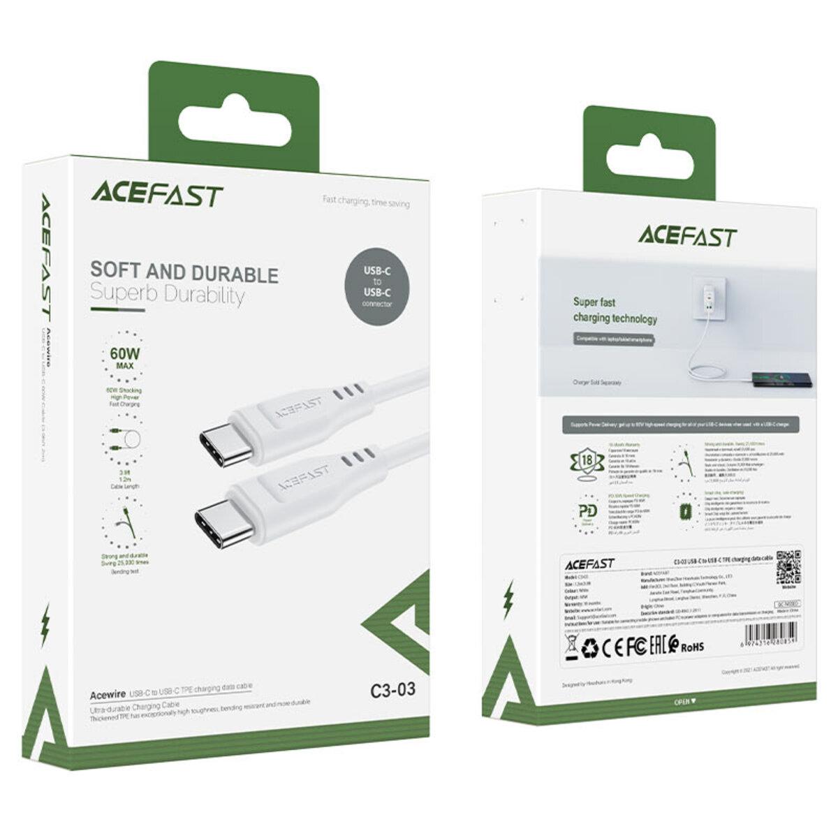 Кабель Acefast C3-03 USB-C to USB-C 1,2 м PD 60 Вт White - фото 3 Кабель Acefast C3-03 USB-C to USB-C 1,2 м PD 60 Вт White - фото 3