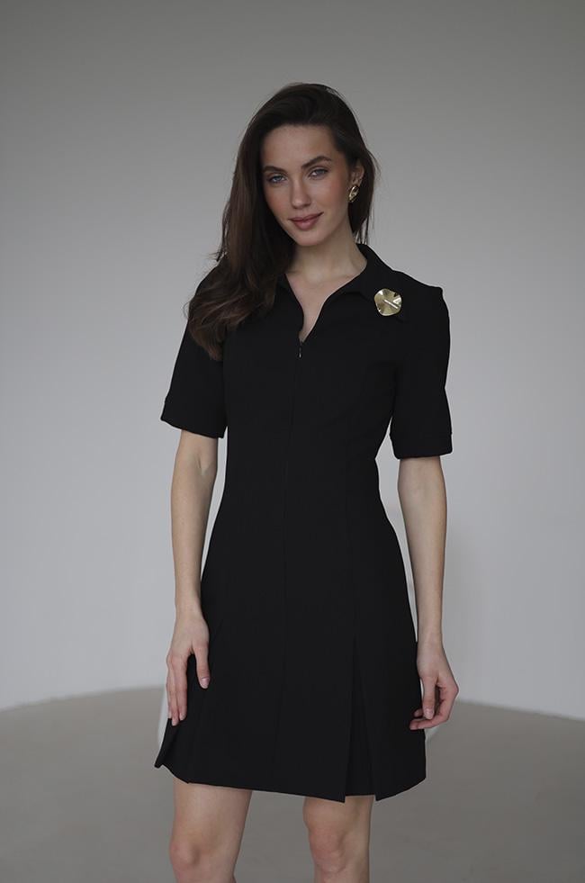 Платье Lipar 3725 с короткими рукавами и складками р. 42 Черный (16917411)