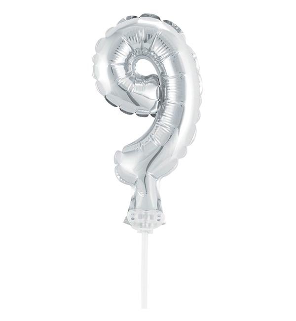 Кулька Цифра в торт "9" 13 см Срібний