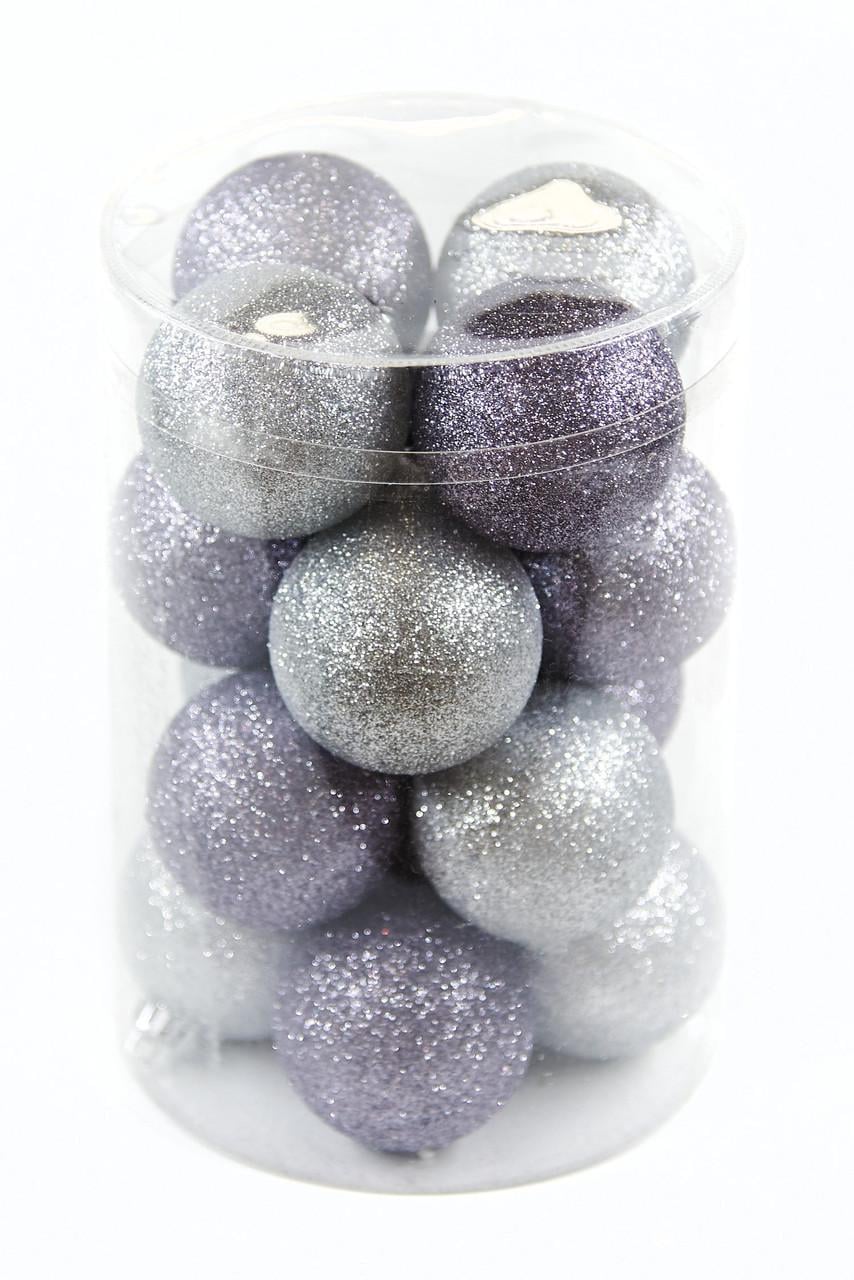 Елочные шары с глиттером 16 шт. 6 см Графитно-серебряный (CNT00010021)