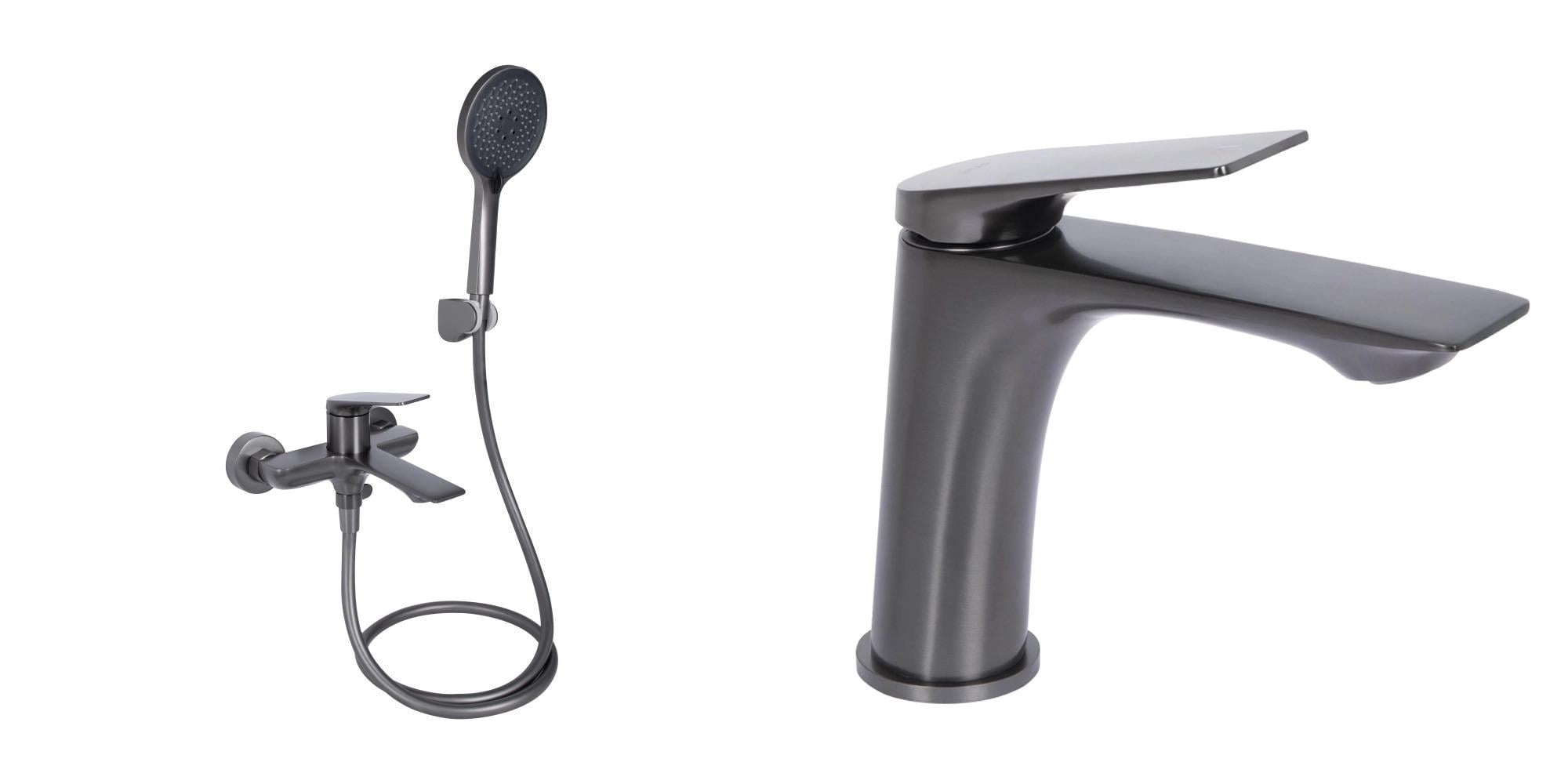 Набір змішувачів для ванни Qtap GMV_1 2в1 латунні змішувач для ванни/змішувач для умивальника Gunmetal PVD Графіт (32844533)