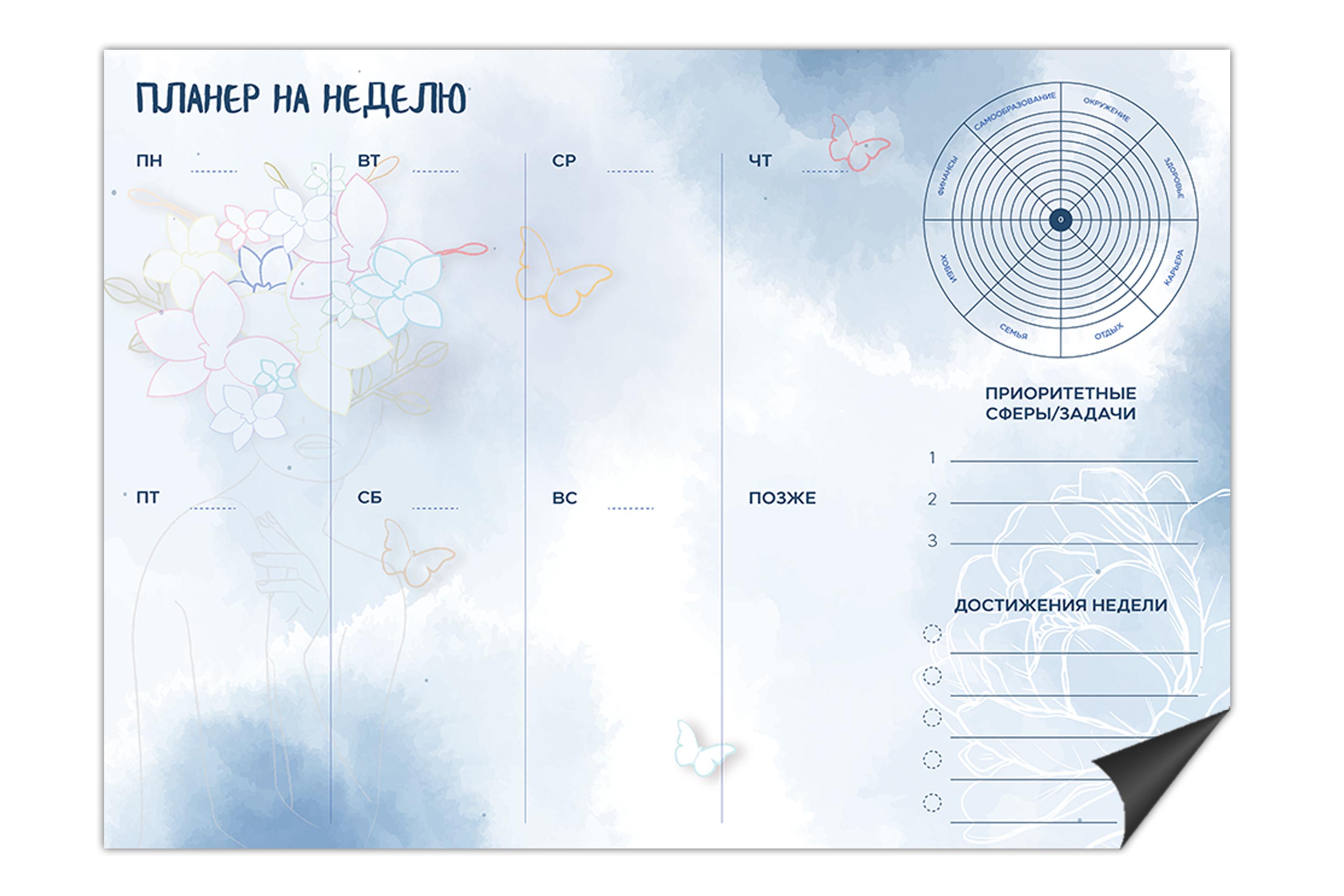 Магнитный планер на неделю Plans Come True RU Лотос с колесом баланса А3 42х30 см Голубой (PCT019)