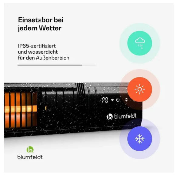 Інфрачервоний обігрівач Blumfeldt Gold Bar Slim розумний терасний/для дому 2000 Вт (10046346) - фото 6 Інфрачервоний обігрівач Blumfeldt Gold Bar Slim розумний терасний/для дому 2000 Вт (10046346) - фото 6