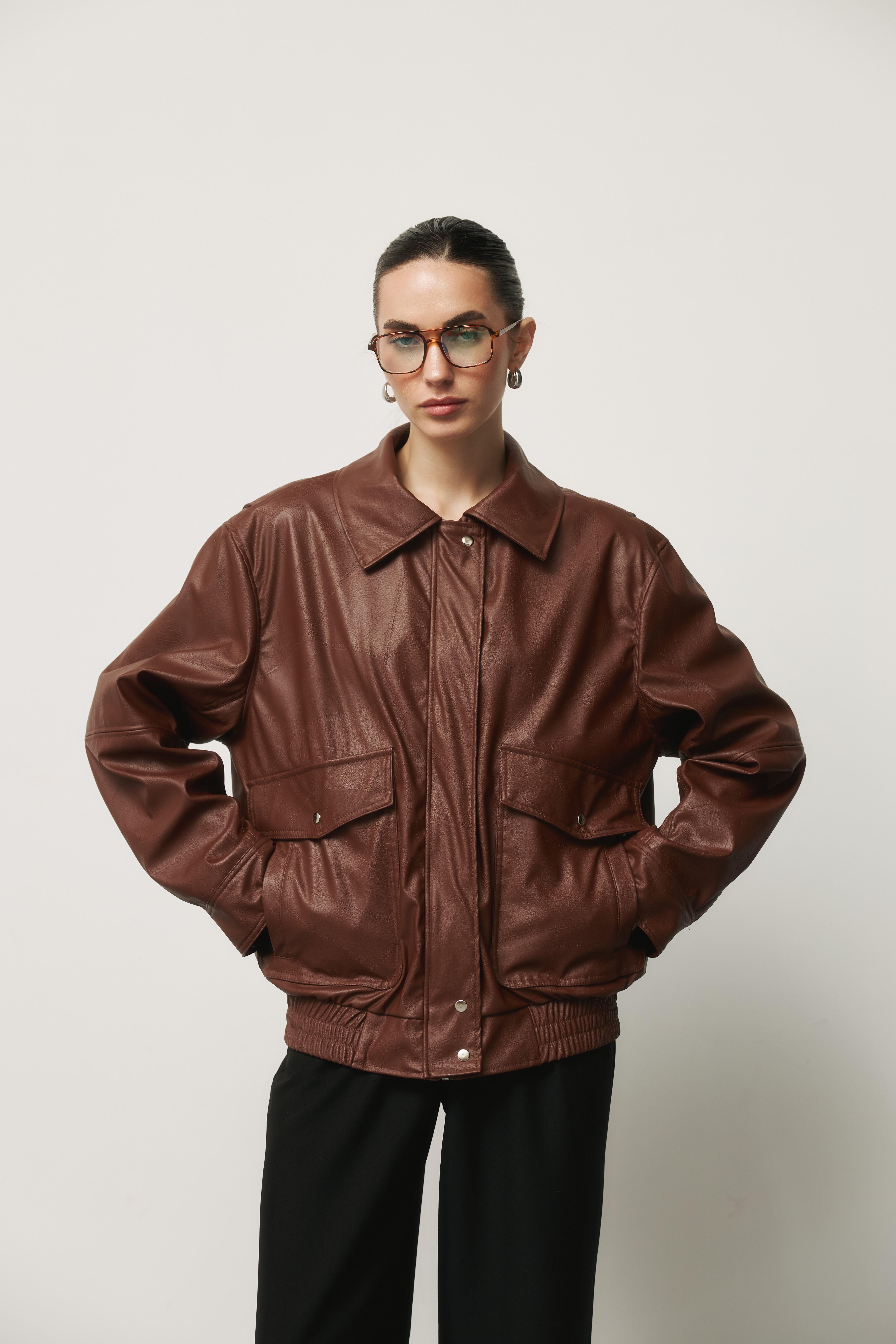 Куртка женская ZF Inspire 1665 короткая кожзам L-XL Коричневый (1666-Brown-L-XL)