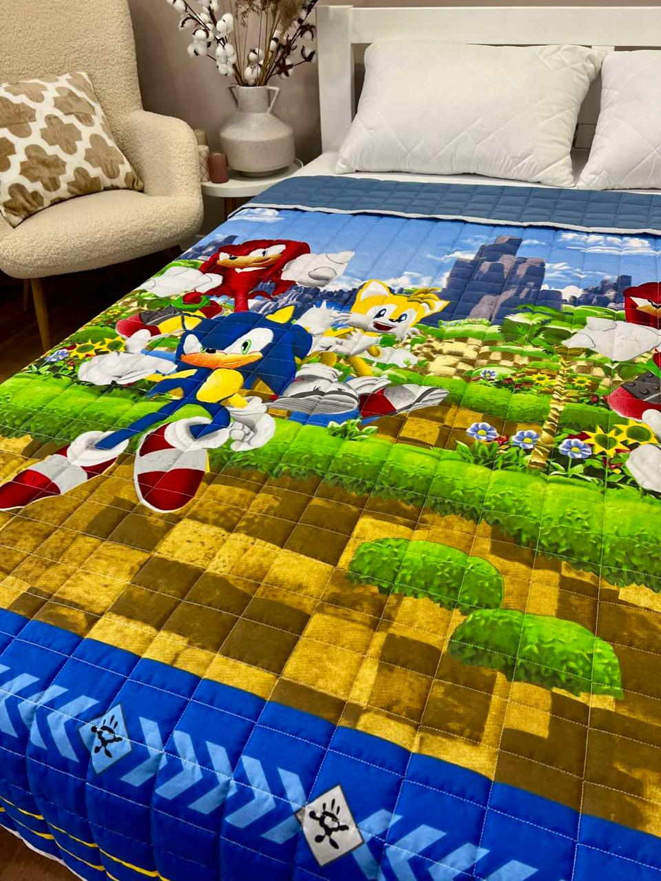 Одеяло детское с рисунком Соник двустороннее 150х210 см Синий - фото 3