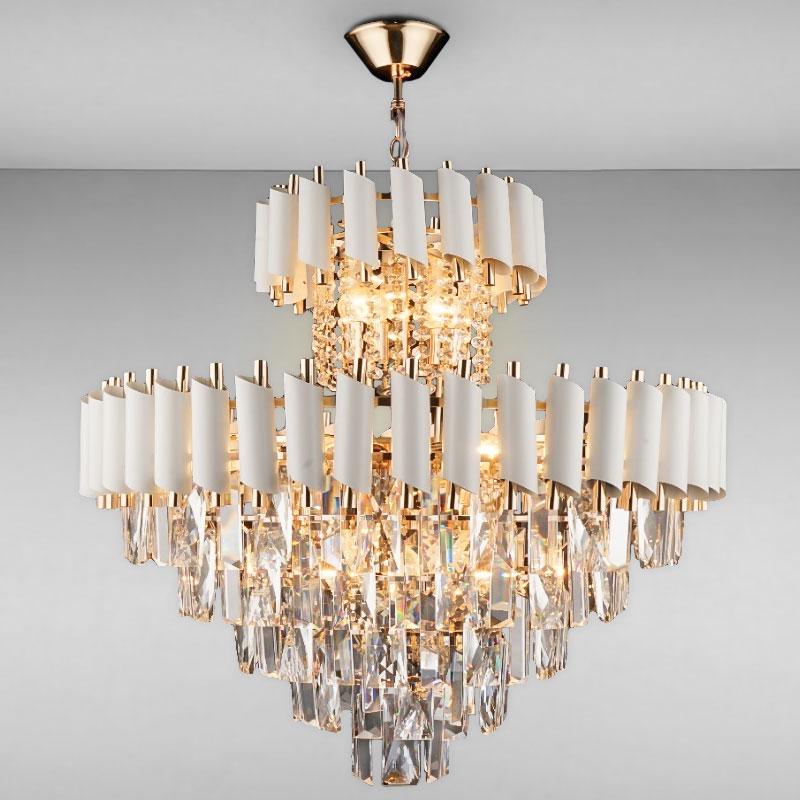 Люстра подвесная Light House SRS-16222/8 хрустальная на восемь ламп Белый/Золото