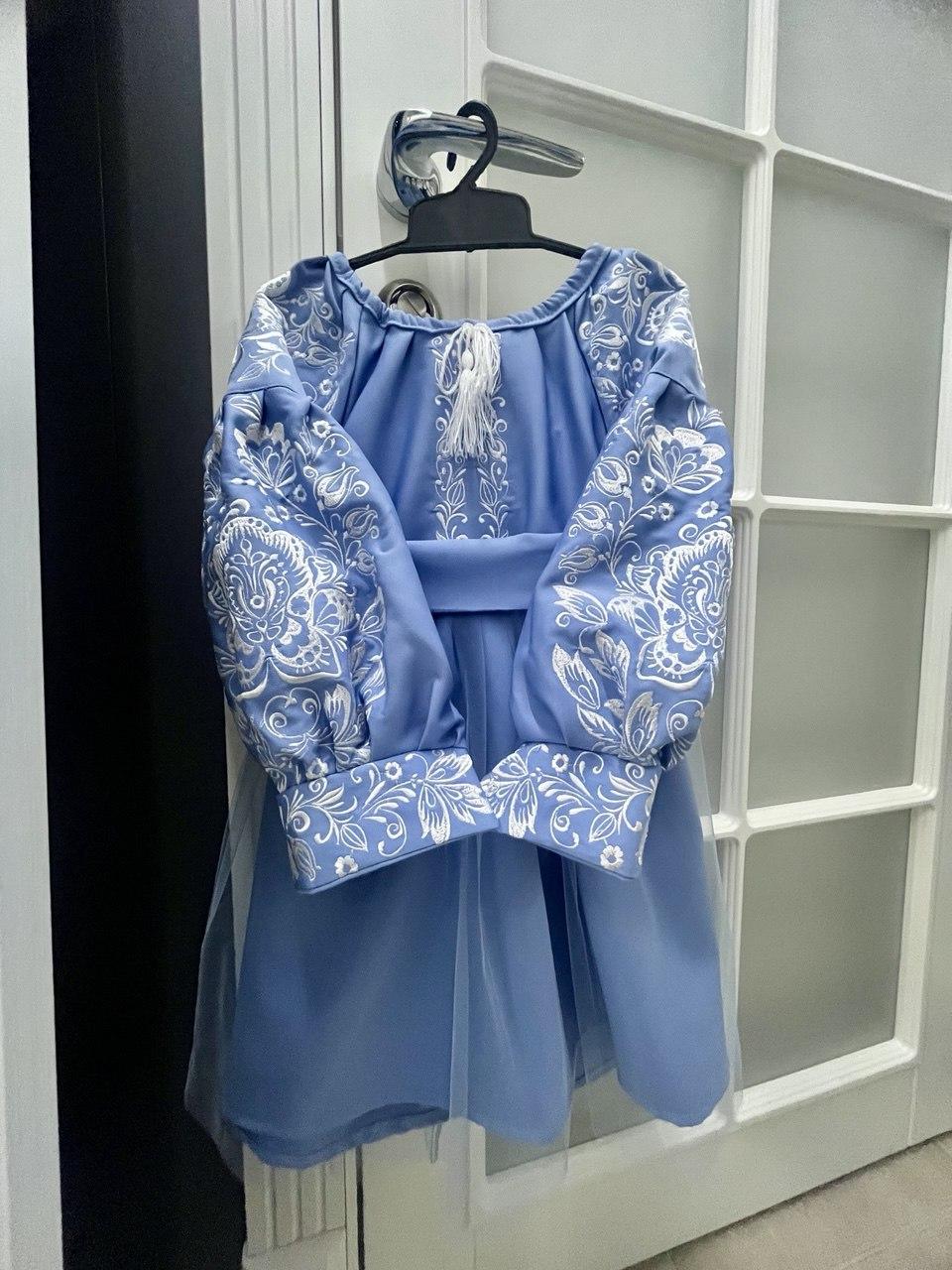 Сукня вишиванка для дівчаток Пишна 128 см Блакитний - фото 2