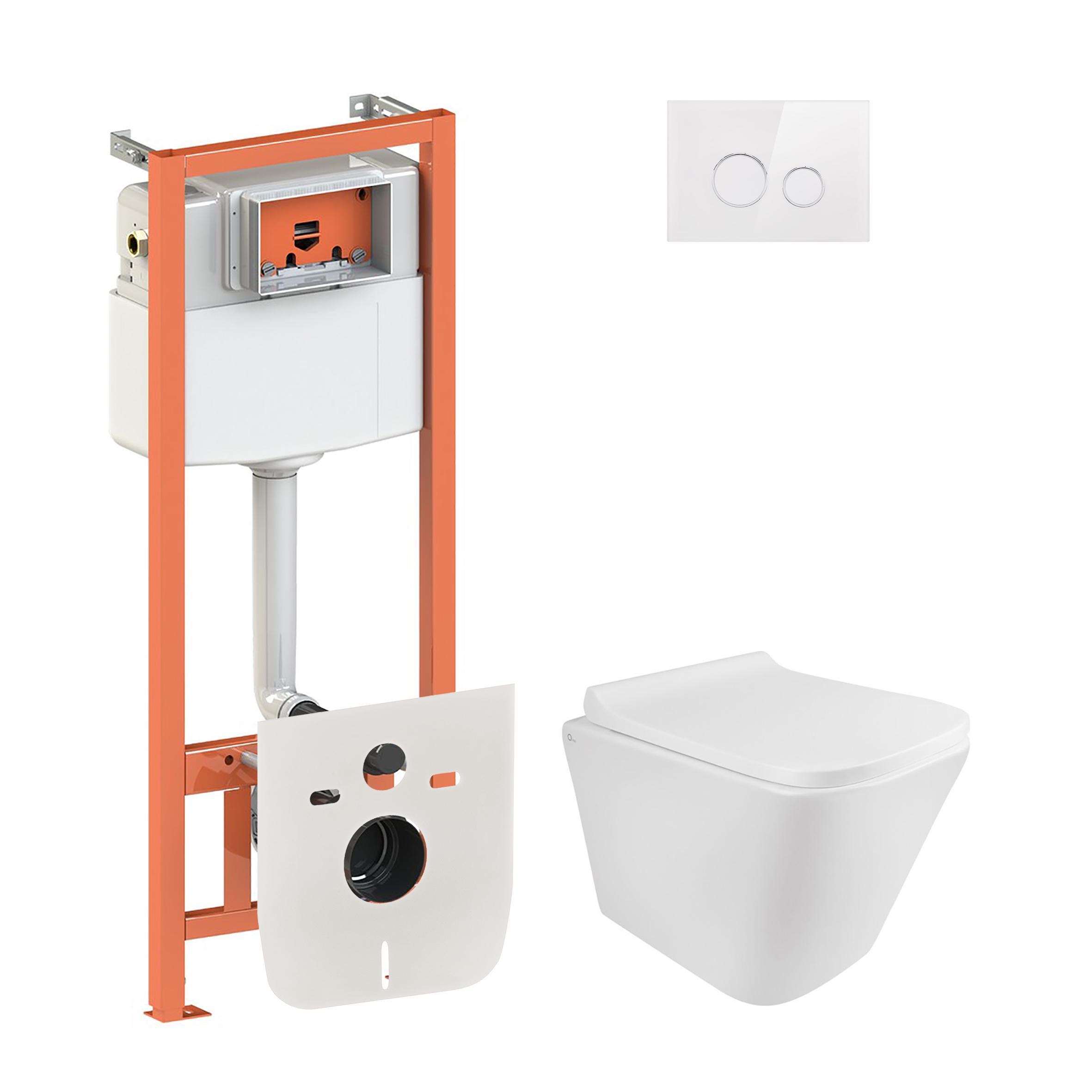 Комплект инсталляции Q-tap Nest QT1733052ERW0133M425V1164GW с унитазом кнопка Белый (120908)