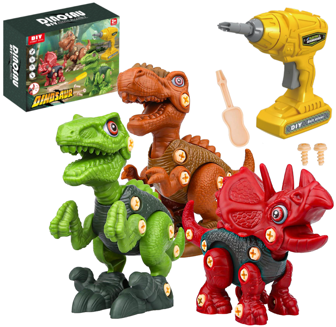 Конструктор для детей DIY BHX799-29 3 динозавра с электрическим шуруповертом и отверткой (2862170727)