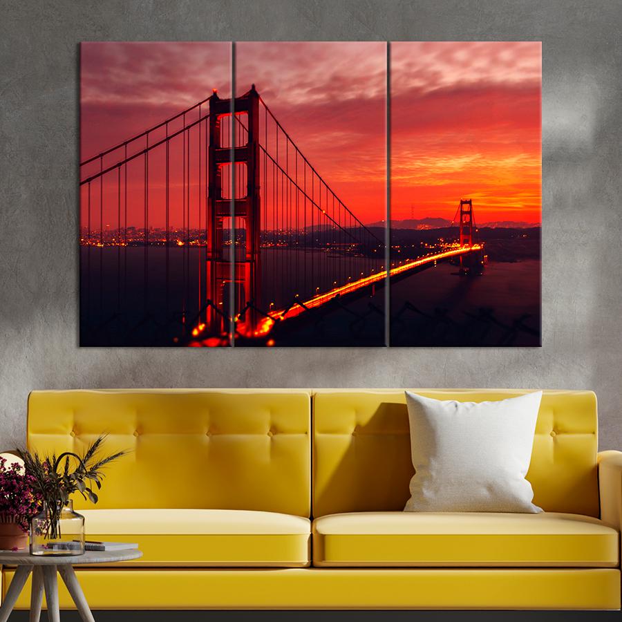 Картина город Вид на вечерний мост Золотые Ворота 78x48 см (A575-3)