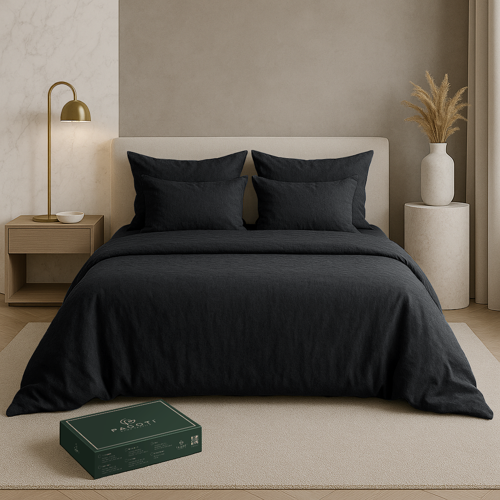 Комплект постільної білизни PAGOTI Natura варена бавовна євро 50х70 см Чорний