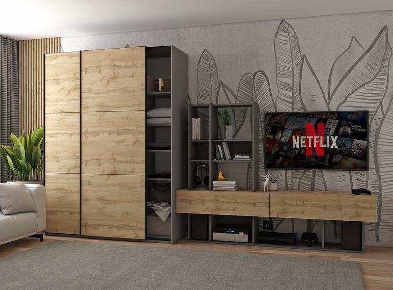 Шафа-купе двохдверна Doros G-Caiser 180х60х240 см Графіт/Дуб Евок (DRS-011229)