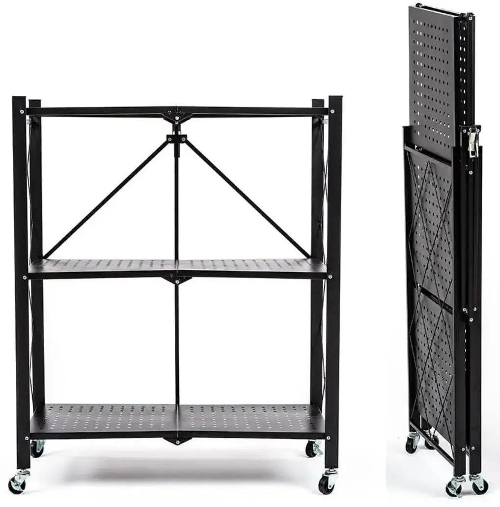 Етажерка складна підлогова металева 3 ярусна на колесах 89x71x35 см (17037) - фото 4