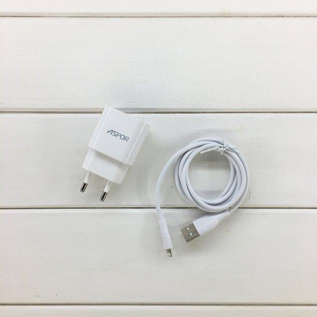 Зарядное устройство сетевое Aspor A818 Plus 2,4A iQ с USB-кабелем Lightning Белый (1858272810)
