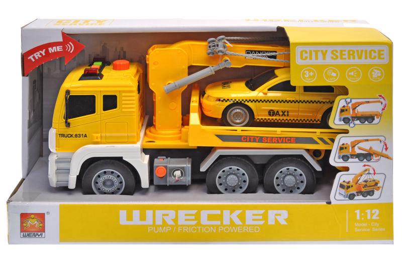 Машинка-эвакуатор WenYi Wreсker инерционный/озвученный 35,5x14,5x21 см Желтый (WY831A)