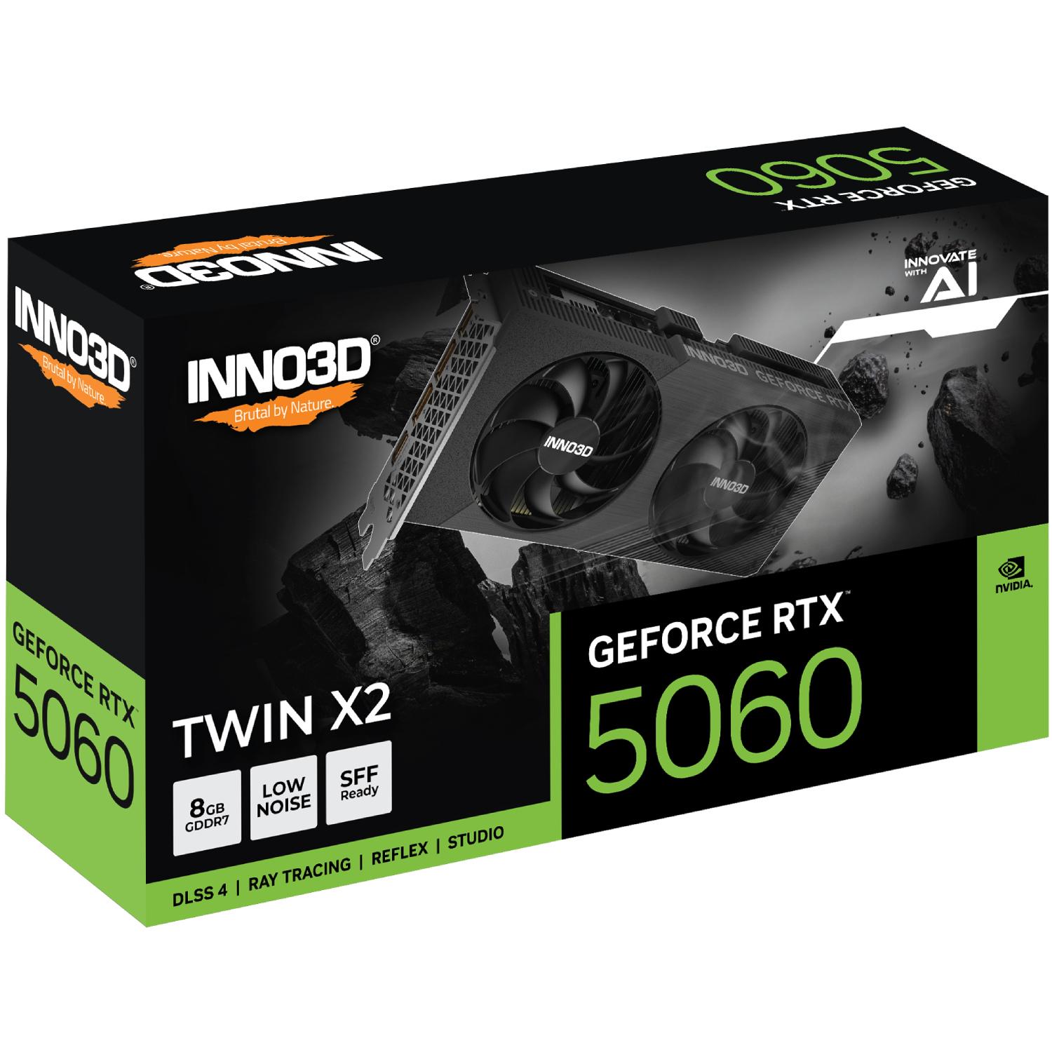 Відеокарта Inno3D TWIN X2 GeForce RTX5060 8 GB GDDR7 128bit PCI Express 5.0 Black (N50602-08D7-195071N) - фото 2 Відеокарта Inno3D TWIN X2 GeForce RTX5060 8 GB GDDR7 128bit PCI Express 5.0 Black (N50602-08D7-195071N) - фото 2