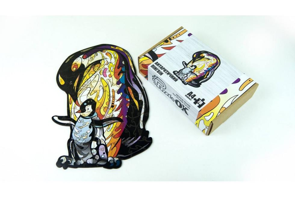 Пазл деревянный фигурный PuzzleOK Антарктический Пингвин картонная упаковка A4