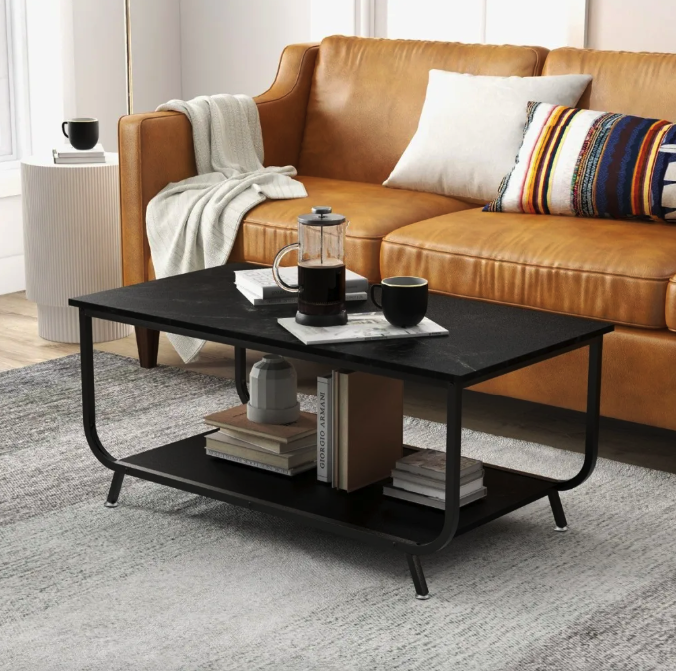 Журнальний стіл Costway Marble двоярусний Чорний (4736) - фото 2 Журнальний стіл Costway Marble двоярусний Чорний (4736) - фото 2