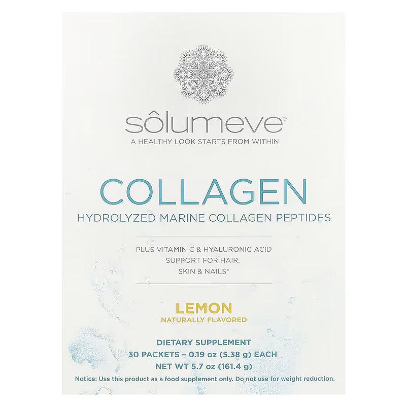 Коллаген Solumeve Marine Collagen Peptides Plus Vitamin C и Hyaluronic Acid Lemon 30 Пакетов