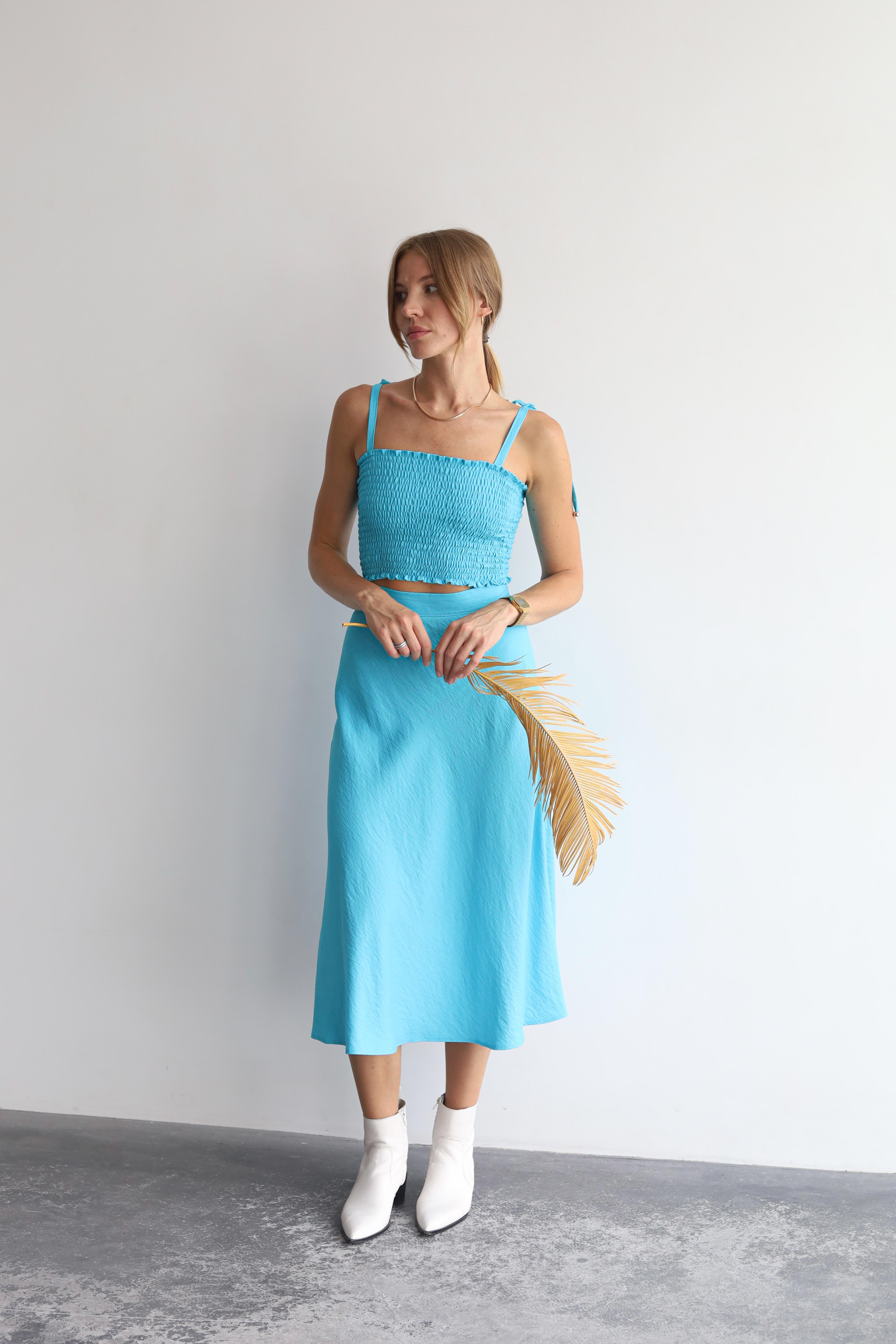 Спідниця-трапеція міді Дика Спідниця M Блакитний (3013) - фото 2 Спідниця-трапеція міді Дика Спідниця M Блакитний (3013) - фото 2