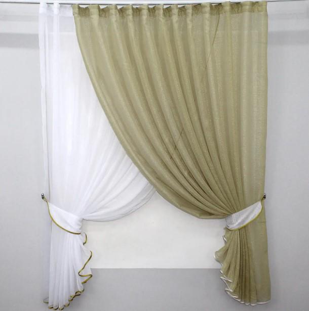 Занавеска на кухню/балкон 310х170 см Золотистый/Белый (101к)