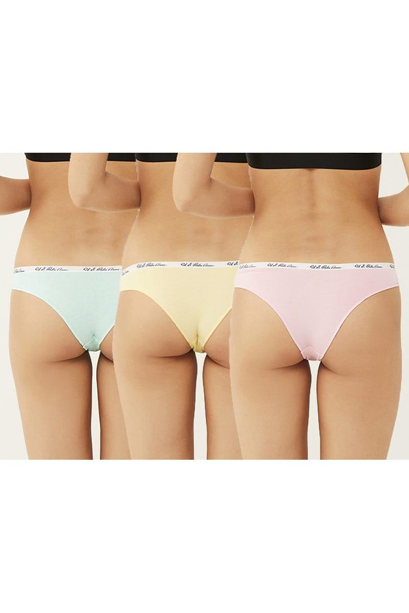 Трусики бразилиана U.S. Polo ASSN р. 4/L 3 шт. Мятный/Желтый/Розовый (73952)