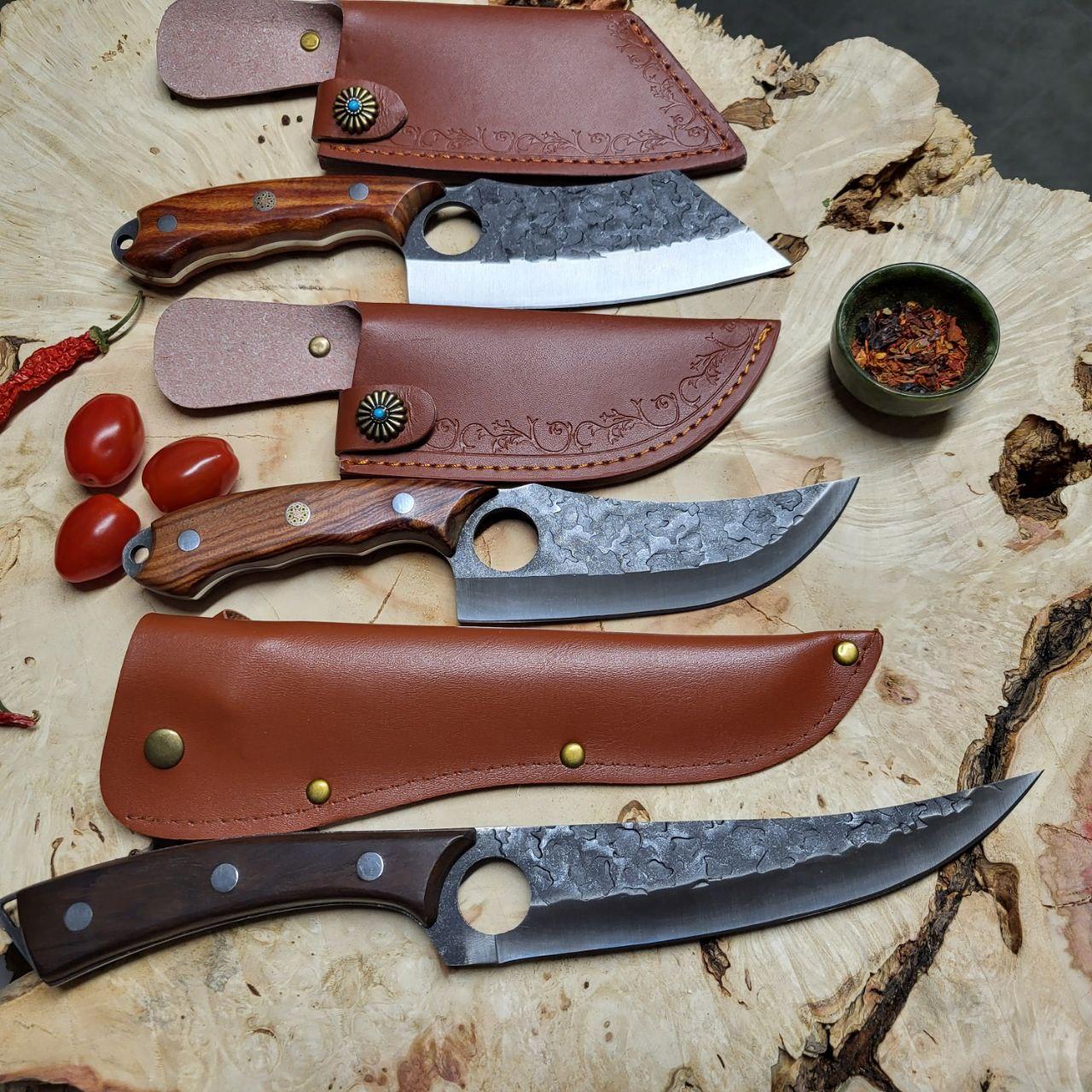 Набор кухонных ножей ручной работы Сатори с чехлами 3 шт.