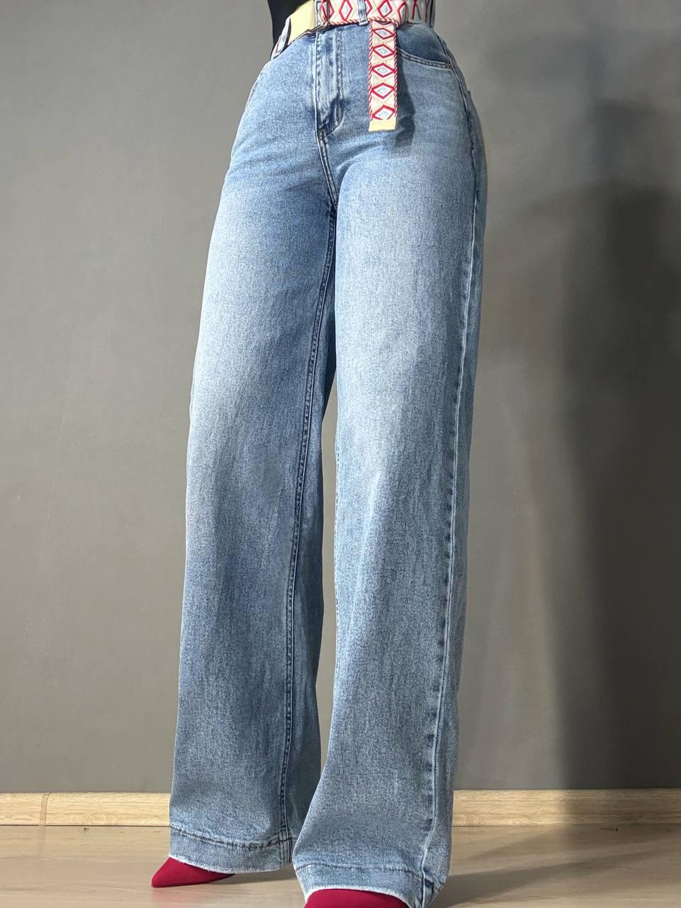 Джинсы женские Dragon 8325 палаццо ровные с поясом стрейчевые р. 33 Голубой (6324)