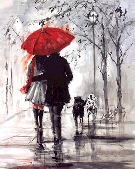 Картина по номерам Идейка Пара под красным зонтом 40x50 см (skl-КНО2620)