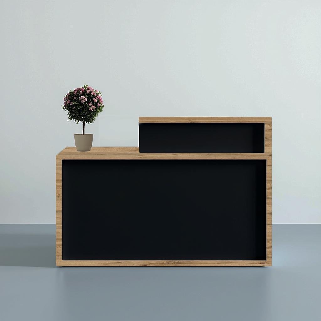 Стойка-ресепшн/4 Tobi Sho левосторонняя для офиса/салона с подсветкой 1400х600х1050 мм Дуб аппалачи/Черный (76067565) Стойка-ресепшн/4 Tobi Sho левосторонняя для офиса/салона с подсветкой 1400х600х1050 мм Дуб аппалачи/Черный (76067565)