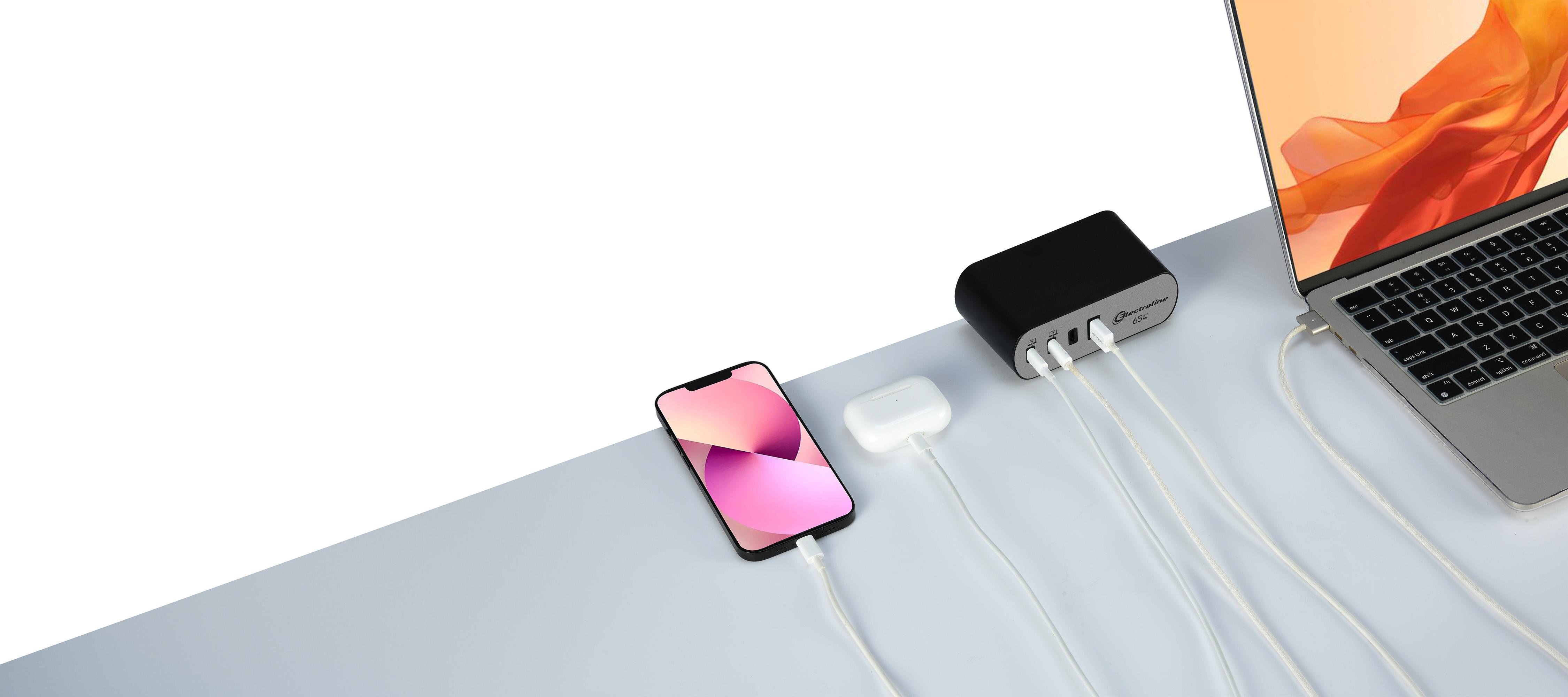 Зарядний блок із фіксатором Electraline Schuko 2 розетки 3хUSB-C PD 65 Вт /1хUSB-A 2 м Алюміній/Чорний - фото 11