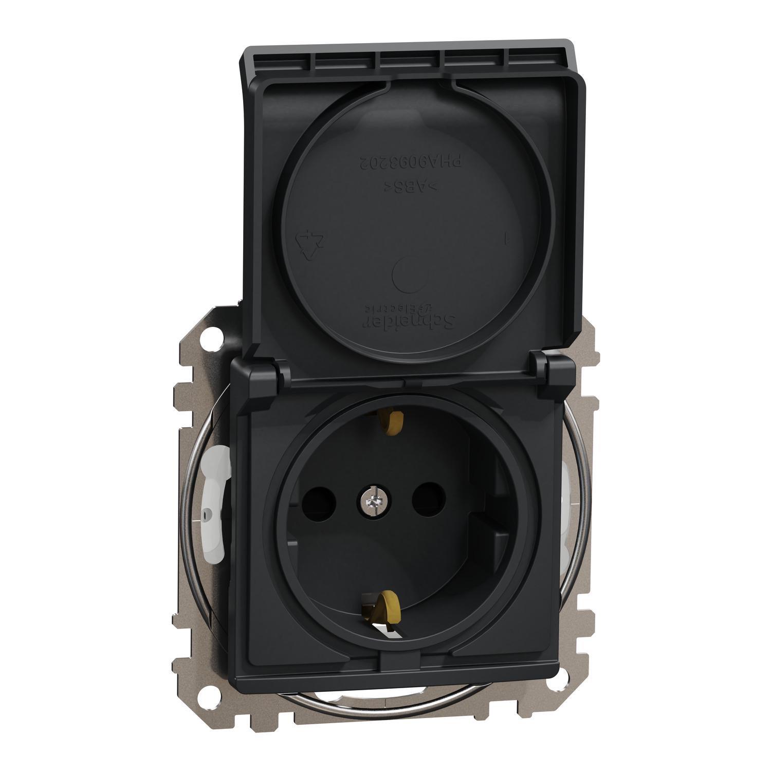 Розетка Schneider Sedna Design&Elements IP44 з заземленням/кришкою та шторками Чорний (SDD214024) Розетка Schneider Sedna Design&Elements IP44 з заземленням/кришкою та шторками Чорний (SDD214024)