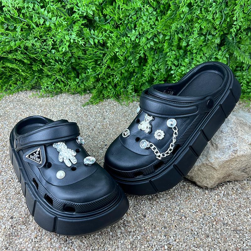 Крокси жіночі на платформі з джибітсами 10138-2 p. 37 23,5-24 см Чорний (84565813)