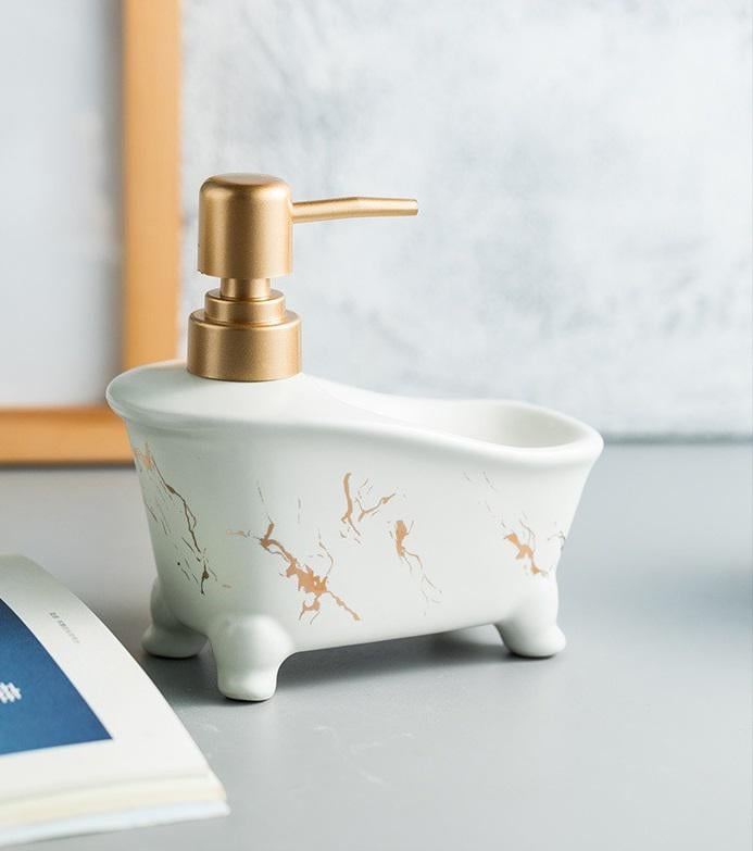 Дозатор для мила з підставкою для мочалки Мармур 11483 350 мл білий (4571193) - фото 1 Дозатор для мила з підставкою для мочалки Мармур 11483 350 мл білий (4571193) - фото 1