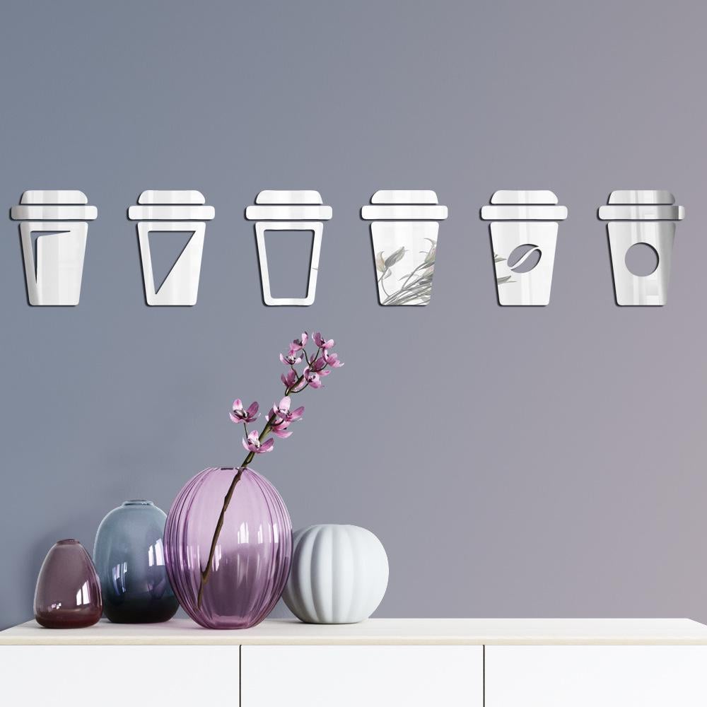 Наклейка зеркальная на стену Cups акриловая для интерьера 6 шт. (010073)