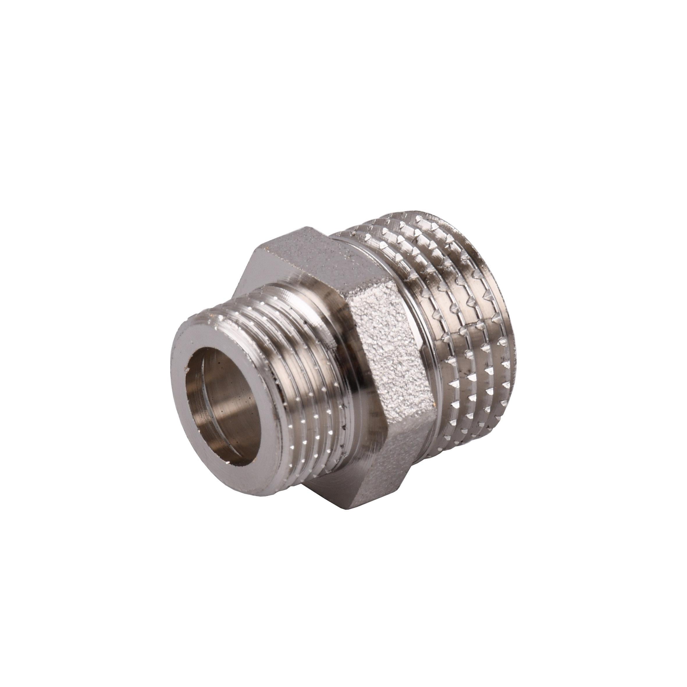 Ниппель редукционный Optimum NN322G 1/2″х3/8″ЗЗ никелированный под прокладку (000030788) Ниппель редукционный Optimum NN322G 1/2″х3/8″ЗЗ никелированный под прокладку (000030788)