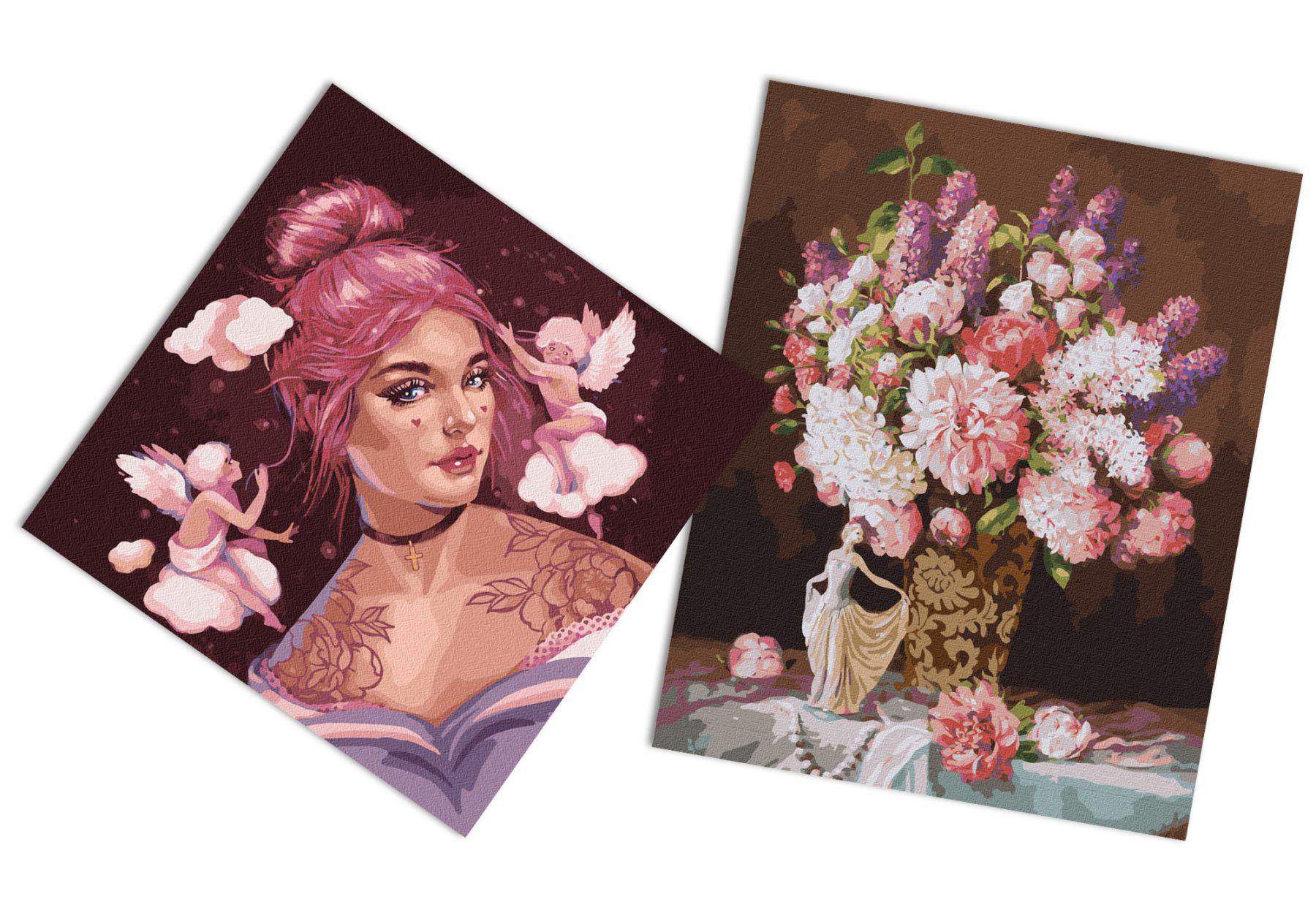 Набор картин по номерам Идейка 2в1 Натюрморт со статуэткой балерины 40x50 см KHO3203 и Маленькие Купидончики 40x40 см KHO4997 (CKHO0397)