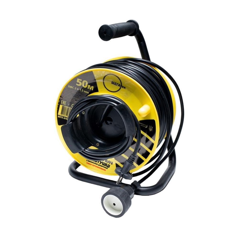 Подовжувач на котушці МЕГАтек ПВС з виносною розеткою 50 м/2х1,5 мм (24757562) Подовжувач на котушці МЕГАтек ПВС з виносною розеткою 50 м/2х1,5 мм (24757562)